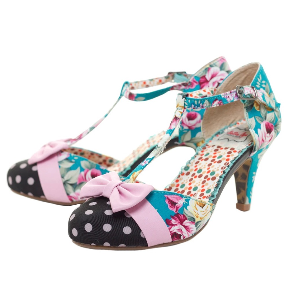 Bettie Page by Ellie bloom floral t-strap heels